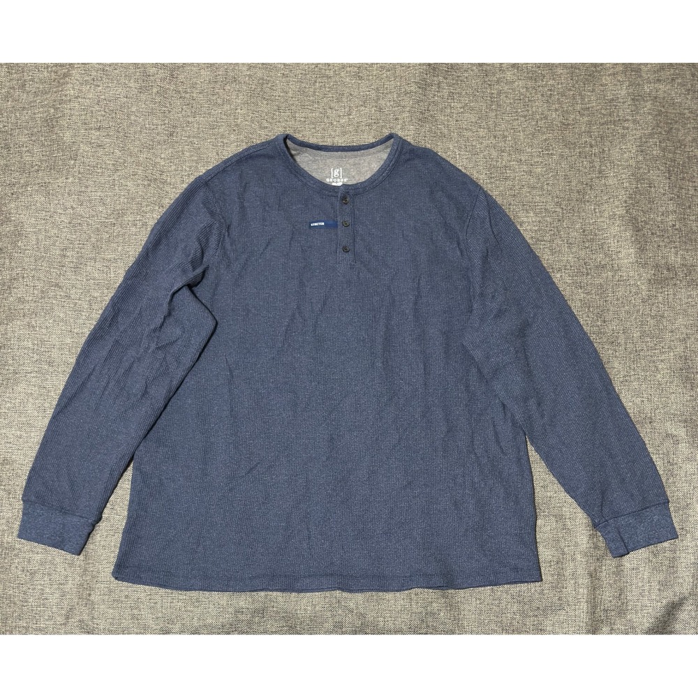 George Mens 3XL Henley Shirt Blue Waffle Knit Stretch GM49Y003B004